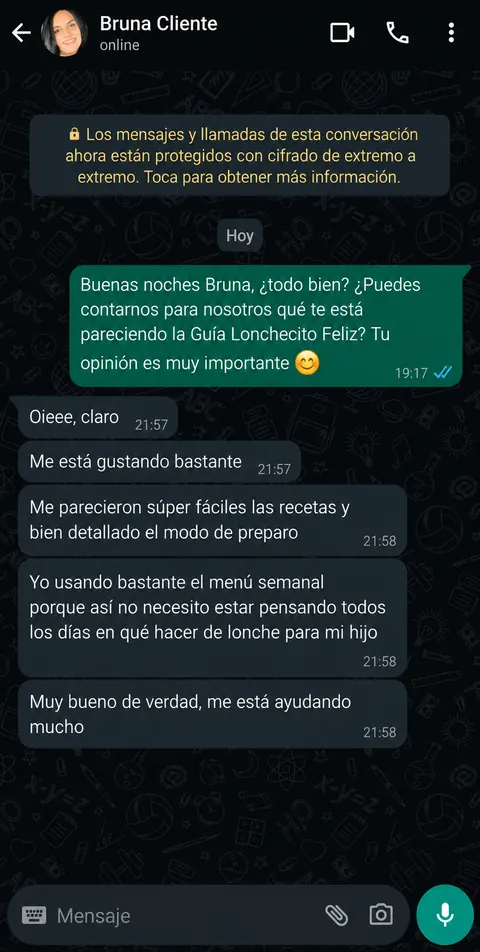 Testimonio 3 - Mamá satisfecha con la Guía Lonchecito Feliz