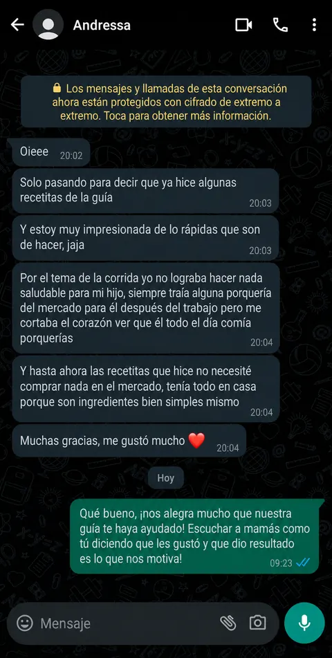 Testimonio 4 - Mamá satisfecha con la Guía Lonchecito Feliz